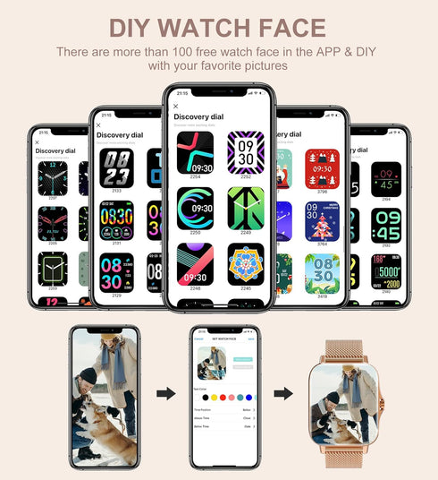 Iaret Smart Watch for Women, Fitness Tracker Waterproof Smartwatch for Android iOS Phones, 1.7" HD Full Touch Screen