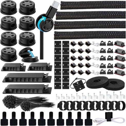 ELII 328Pcs Cable Management Kit, 8 Magnetic Cable Holder,69Adhesive Cable Clips,4 Cable Sleeve