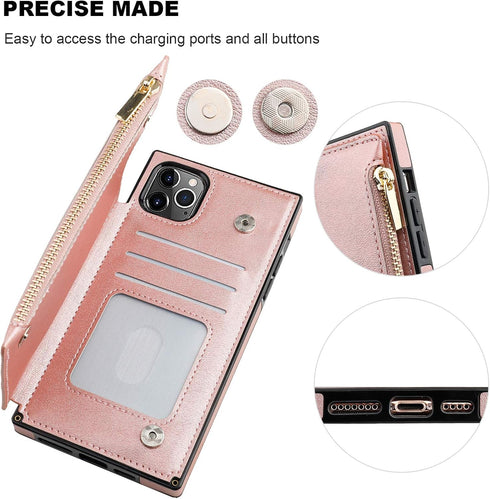 Bocasal Wallet Case for iPhone 11 Pro Max, 3 Card Slots Cash Holder, Zipper Design Premium PU Leather, Sturdy Magnetic
