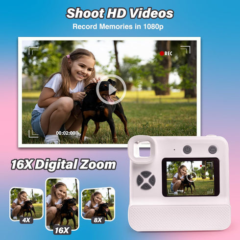GabbaGoods Instant Print Kids Camera for Ages 3-9, Includes 32GB SD Card, Instant Thermal Print Feature, Toddler Camera