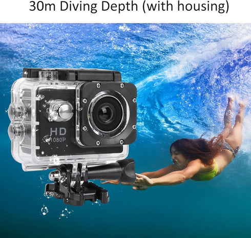 Action Camera 1080P 12MP Sports Camera, Full HD 2.0 Inch TFT LCD Screen with 30m Waterproof for Outdoor Sport/Vlog
