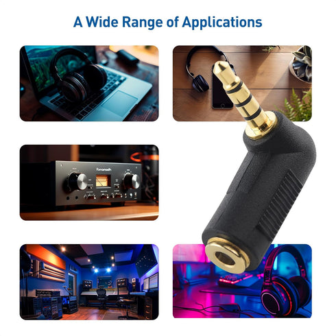Cable Matters 2-Pack TRRS Right Angle 3.5mm Adapter, 90 Degree Audio Adapter in Black.