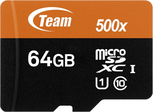 Team 64GB microSDXC UHS-I/U1 Class 10 Memory Card with Adapter, Speed Up to 80MB/s (TUSDX64GUHS03)
