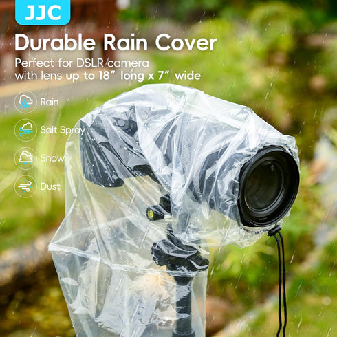 DSLR Camera Rain Cover JJC Rain Coat Sleeve Protector for Canon Nikon Fujifilm Sony Olympus Panasonic Tamron Sigma with a lens up to 18" PE Material Totally See-through -4 Pack