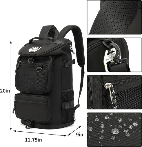 Backpack 4-Way Kalesi Gym Duffle Bag Waterproof with Shoes Compartment for travel Sport Hiking laptop (Black)