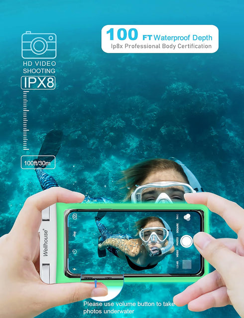 wellhouse Waterproof Phone Pouch, IPX8 Dry Bag for iPhone 15/14/13/12 Pro Max, Samsung, Luminous White, 1 Pack