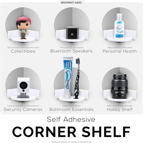 BRAINWAVZ Mini Circular Corner Shelf Mount for Security Cameras, Speakers, and More (White)