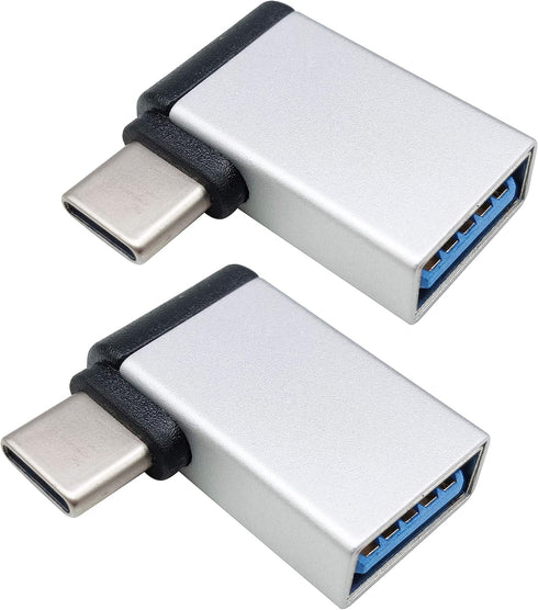 Right Angle USB C to USB 3.0 Adapter, 90 Degree Type C Male to USB A 3.0 Female Converter, 2 Pack-Silver M/F