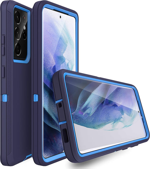 MXX Galaxy S21 Ultra Case, 3-Layer Heavy Duty Bumper Cover with Shock Protection, Dust Proof, 6.8 Inch 2021 (Blue)