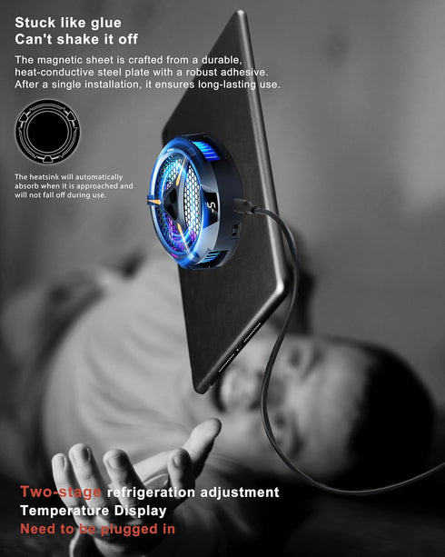 iPad Cooler, Magnetic Tablet Cooler for iPad/Surface Pro/Samsung Tab, Cooling Fan with LED Gaming Light