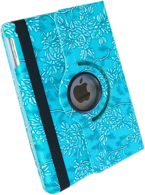 Case for iPad Air 1st Generation Models A1474 A1475 A1476, 360 Rotating Stand, Blue Embossed Flowers