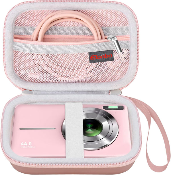 Elonbo Digital Camera Carrying Case for CAMKORY, Compact Small Travel Storage Cover for Kids, Rose Gold