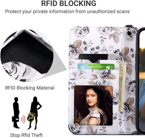 ULAK iPhone 13 Pro Wallet Case for Women, Premium PU Leather Flip Cover with Card Holders and Kickstand Feature, Black