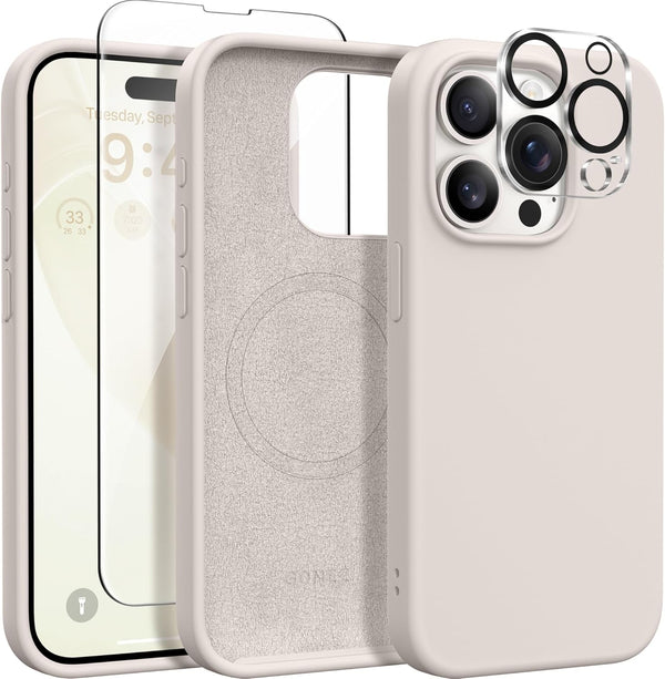GONEZ iPhone 15 Pro Max Case - Liquid Silicone, Magsafe Compatible, 2X Camera & Screen Protectors, Soft Anti-Scratch