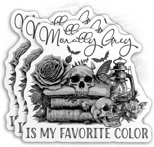 (3PCS) Morally Gray is My Favorite Color Sticker Bookish Sticker, 3" Die-Cut Waterproof Vinyl for Water Bottle, Laptop