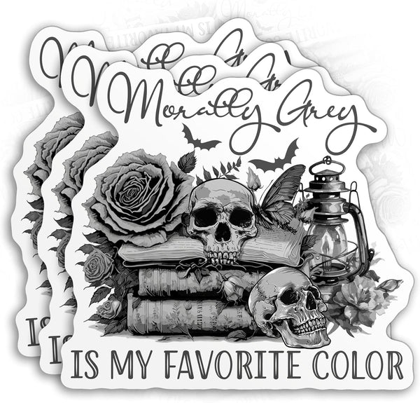 (3PCS) Morally Gray is My Favorite Color Sticker Bookish Sticker, 3" Die-Cut Waterproof Vinyl for Water Bottle, Laptop