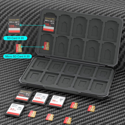 SD Card Holder Memory Card Case for 20 SD Cards and 20 Micro SD Cards, SD Cards Storage Organizer for SD SDHC SDXC TF