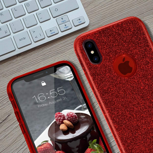 MATEPROX Compatible with iPhone Xs Case, Glitter Bling Sparkle Cute Girls Women Protective Christmas Case - Red
