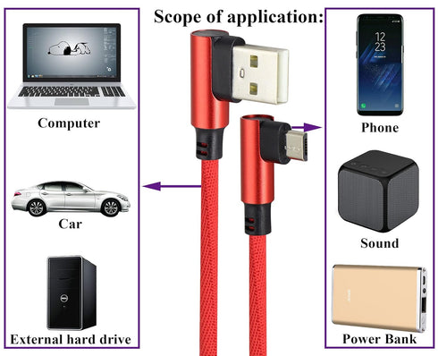 90 Degree Micro USB Cable 23cm/9inch, Right Angle USB 2.0 A Male to Micro Male Fast Sync & Charging Cable for Android,