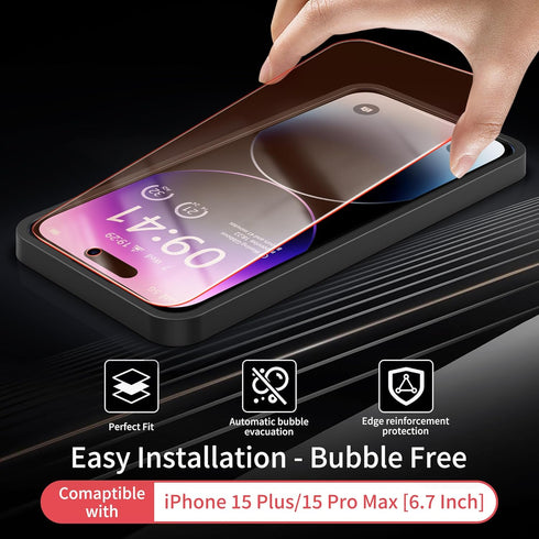 2 Pack Screen Protector for iPhone 15 Pro Max, New Red Light 9H Tempered Glass, Anti-Blue Light Protection