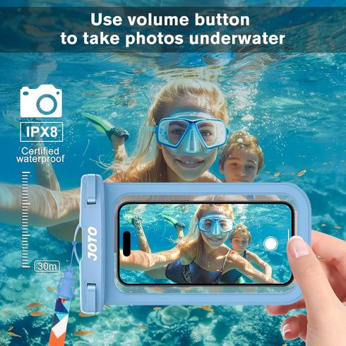 JOTO IPX8 Waterproof Phone Pouch Case, Underwater Dry Bag for Phone Protector for iPhone 15 14 13 12 11 Pro Max, Galaxy S24 S23 S22 Ultra Pixel to 7" Cruise Vacation Essential -2 Pack, Blue/Orange