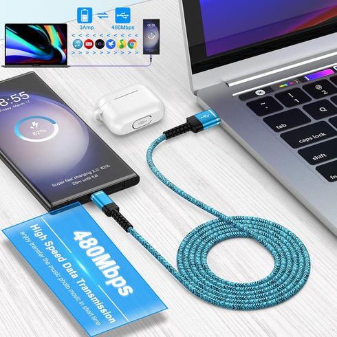 USB C Charger Cable Fast Charging 3 Pack 3ft, for Samsung Galaxy Z Fold 6, iPhone 15 Pro Max, 3.1A Car USB A to C