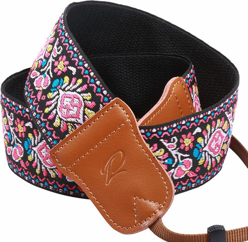 Padwa Lifestyle Pink Vintage Embroidered Camera Strap, 2" Wide Cowhide Head, Adjustable for All DSLR Cameras