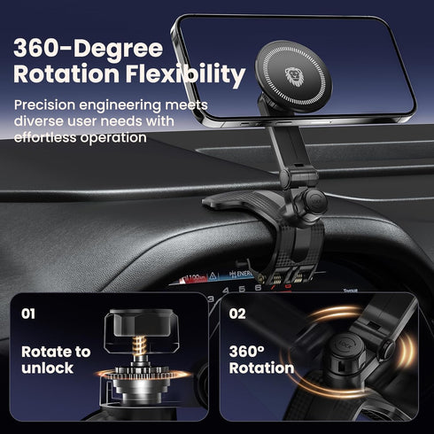 JunDa 360-Degree Universal Rotating Car Phone Holder, Multifunctional Dashboard Phone Mount with Clip for All