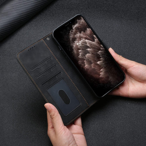 Motorola Moto E13 Wallet Case, Cute PU Leather with Magnetic Kickstand & 3 Card Slots - HX3 Smile Black Protective Case.