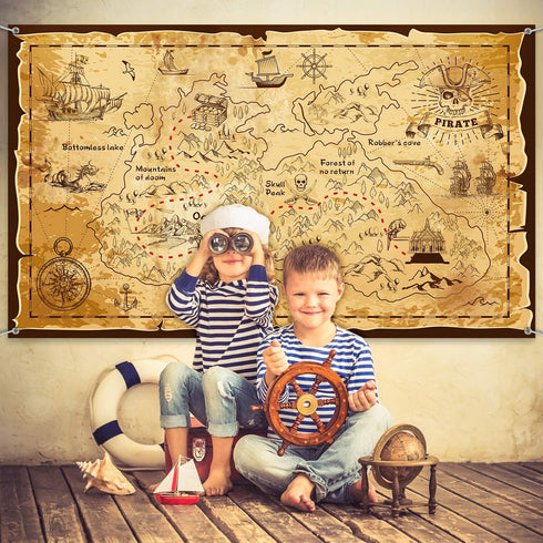Blulu Pirate Party Decorations, Halloween Treasure Map Pirate Theme Backdrop for Photography, Birthday Supplies