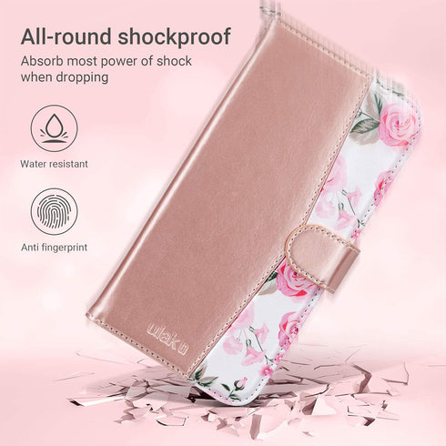 ULAK Compatible with iPhone 12 Pro Max Wallet Case - PU Leather Case with Card Holder, Kickstand, Wrist Strap, Rose Gold