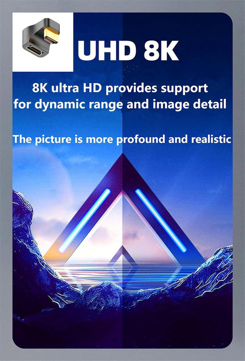 U Shape HDMI 2.1 Adapter Male to Female, Standard HDMI Type A UHD 3D 8K@60Hz 180 Degree Down Angle for Laptop