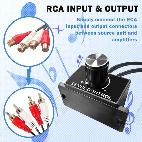 Groovely Universal RCA Remote Amplifier Level Controller with Bass Control Knob and Sub Amp Volume Control Cable