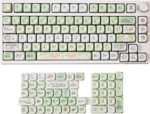 GK GAMAKAY 132 Keys Green & White Keycaps Set, MOA Profile PBT Thermal Sublimation for 61/68/75/80/84/87/98/104/108