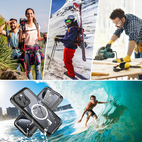 iPhone 15 Pro Max Case Waterproof - IP68 Case with Kickstand, Impact Resistant TPU + PC, Suitable for Diving, Swimming,