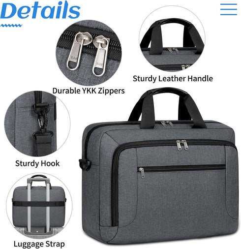 Laptop Bag for 17.3 Inch Laptop, Large Waterproof Briefcase for Men Women, Business Office Work Computer Bag, Grey