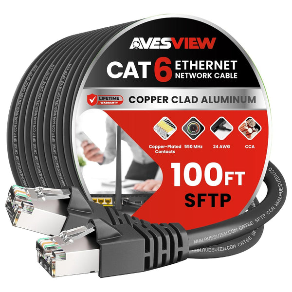 CAT 6 Shielded 100 ft Ethernet Cable, Indoor High-Speed (SFTP) 10Gbps Shielded