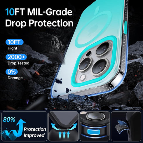 Magnetic iPhone 14 Pro Case, Compatible with MagSafe, Strong Magnetic, 10FT Military Grade Protective Translucent Case