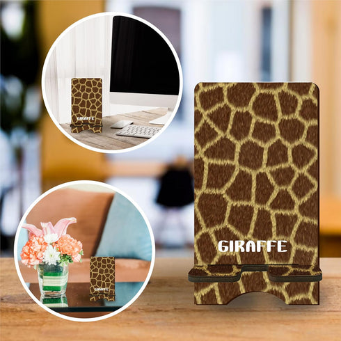 Chic Wooden Phone Holder, Giraffe Pattern Desk Organizer for Smart Phones, Tablets, E-Book for Home & Office
