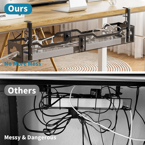 Under Desk Cable Management Tray - Litwaro 25'' Metal Cable Tray with Clamp for Desk Wire Management
