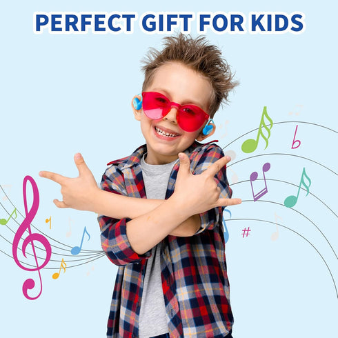Open Ear Bluetooth Wireless Headphones with MIC for Children, Ultra-Light and Portable (Navy Blue)