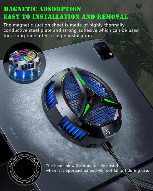 iPad Cooler, Magnetic Tablet Cooling Fan for iPad/Surface Pro/Samsung Tab, Temperature Display for Mobile Gaming (Green