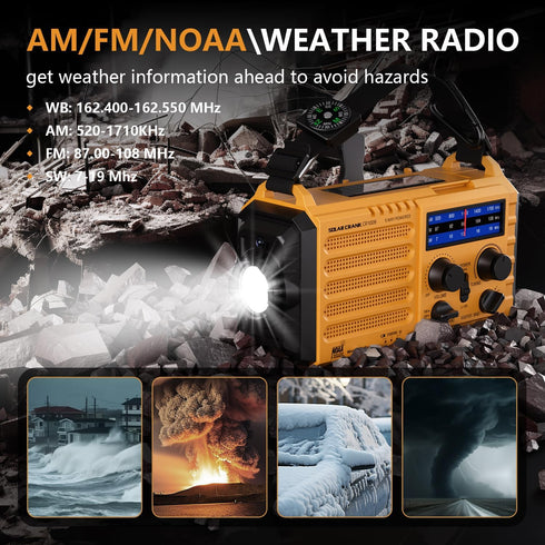 Emergency Radio 5000 Hand Crank Solar Weather Radio, 5-Way Power Survival Portable Radio with Flashlight & Charger