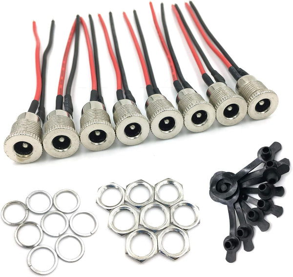 8Pack Female DC Threaded Barrel Jack Panel Adapter 5.5mm x 2.1mm Connector with Dustproof Plug for MP3