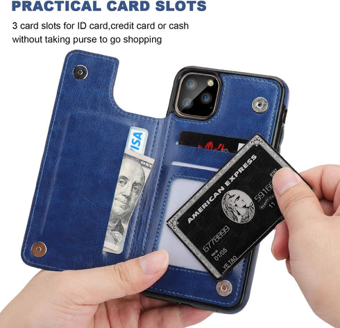 for iPhone 11 Pro Max Wallet Case with Card Holder, OT ONETOP PU Leather Kickstand Case, Blue