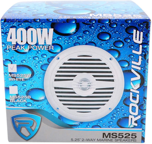 Rockville MS525W Pair 5.25" 400 Watt Waterproof Marine Boat Speakers, 2-Way White