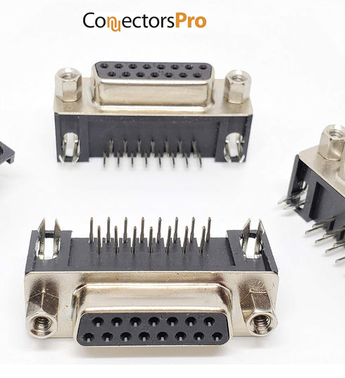 Pc Accessories 10-Pack DB15 Female Right Angle PCB Mount Connector, 90 Degree D-Sub DR15 F
