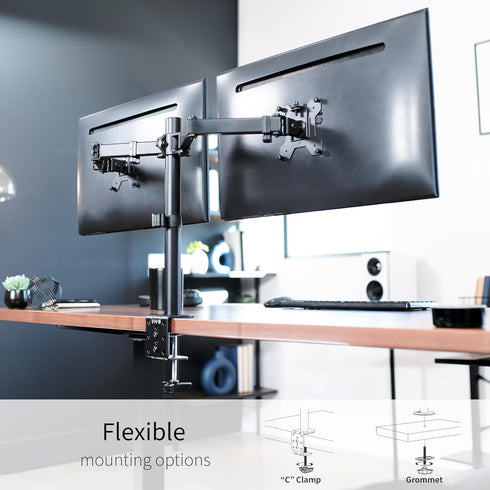 VIVO Heavy Duty Dual Monitor Desk Mount, Fully Adjustable Steel Stand, Holds 2 Screens Up to 30 Inches, Black