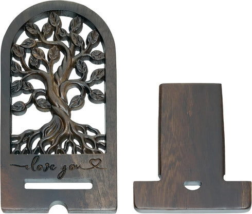 Handicraftviet - Handcrafted Wooden Tree of Life Phone Stand, Engraved I Love You Vintage Desk Docking Station