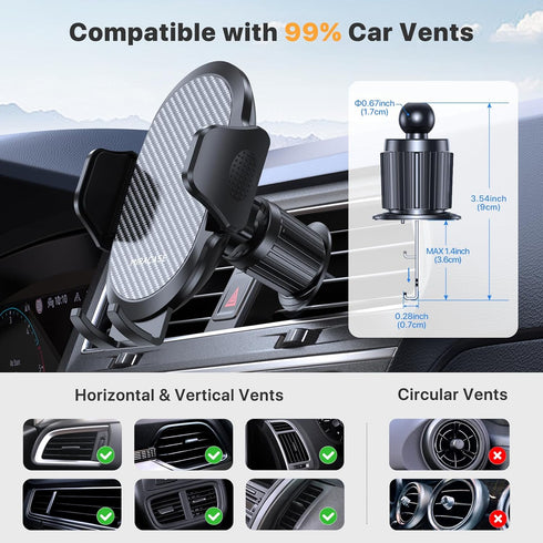 Miracase Phone Holders for Your Car, Newest Metal Hook Clip, Air Vent Cell Phone Car Mount, Dark Black
